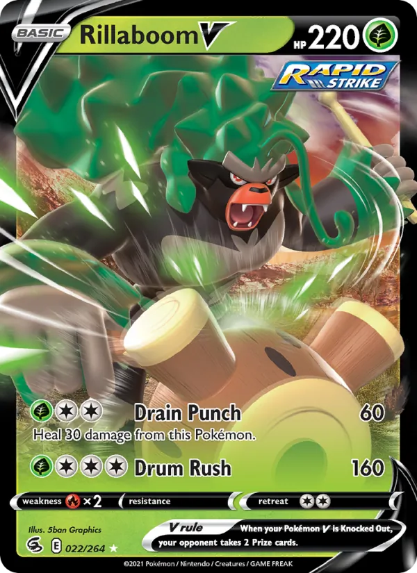 Rillaboom V 22/264  - Holofoil SWSH08 Fusion Strike - Holo Rare V