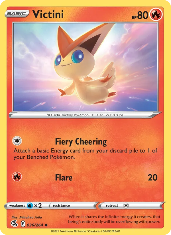 Victini 36/264  - Reverse Holofoil SWSH08 Fusion Strike - Uncommon