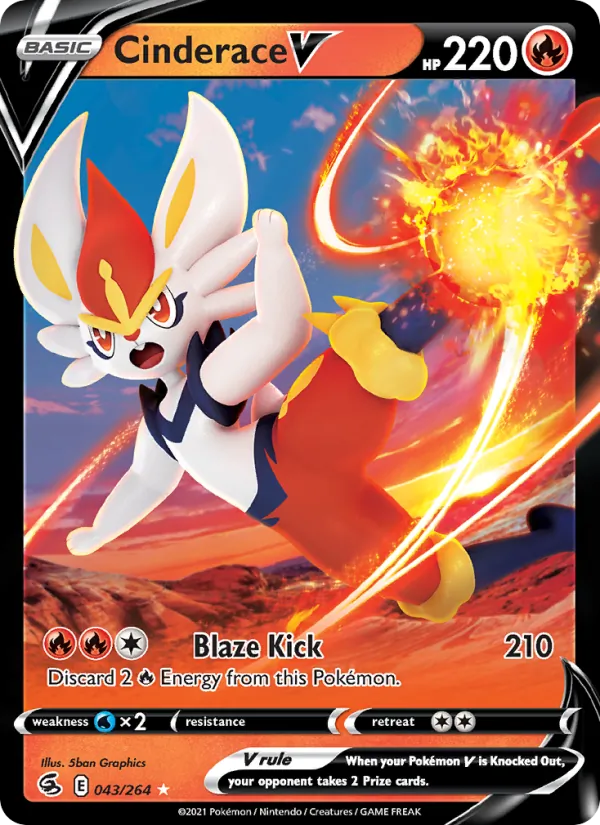 Cinderace V 43/264  - Holofoil SWSH08 Fusion Strike - Holo Rare V