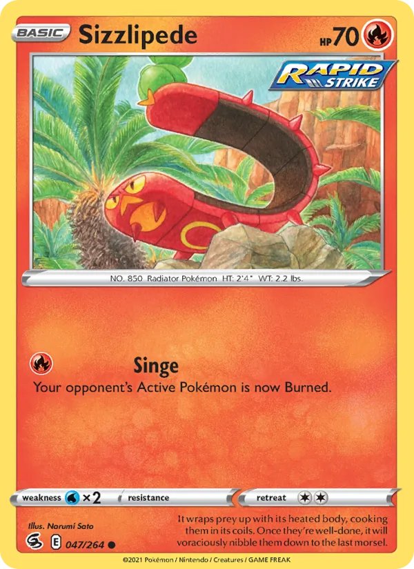 Sizzlipede 47/264  - Reverse Holofoil SWSH08 Fusion Strike - Common