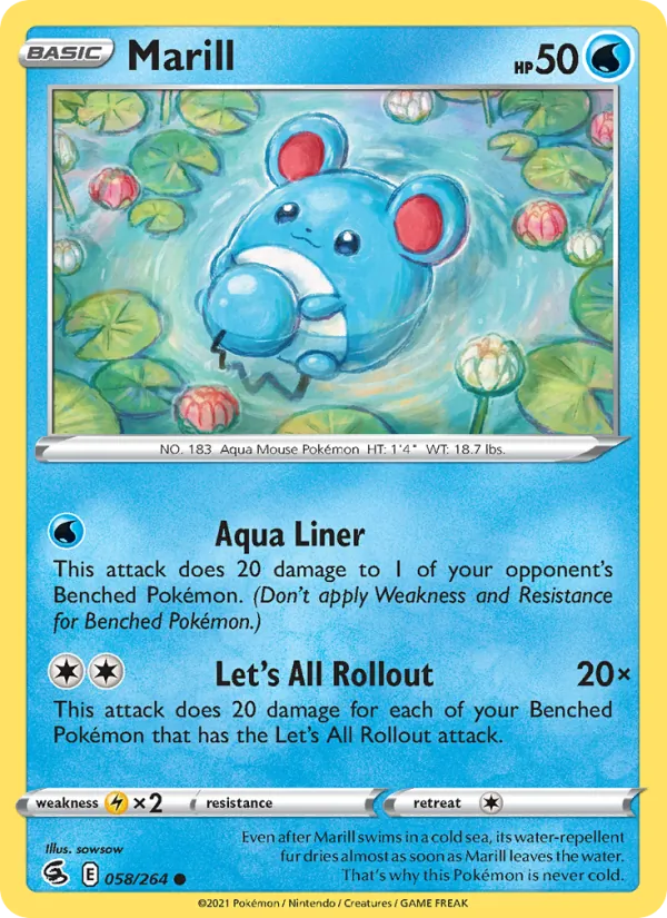 Marill 58/264  - Reverse Holofoil SWSH08 Fusion Strike - Common
