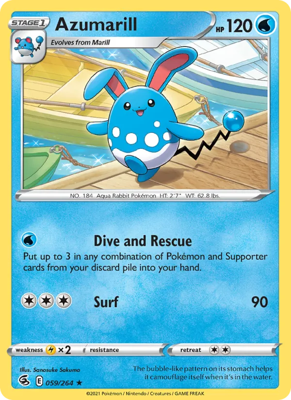 Azumarill 59/264  - Reverse Holofoil SWSH08 Fusion Strike - Rare
