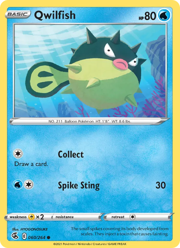 Qwilfish 60/264  - Reverse Holofoil SWSH08 Fusion Strike - Common