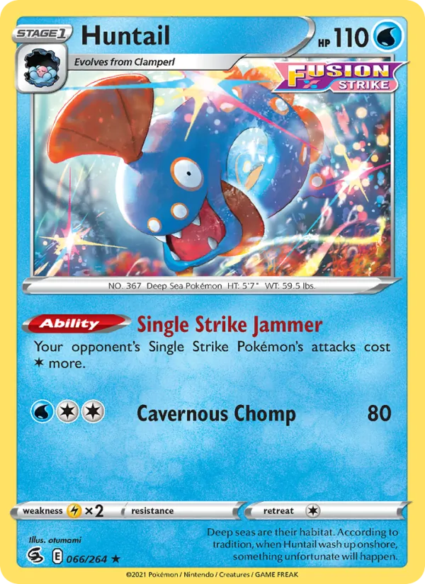 Huntail 66/264  - Reverse Holofoil SWSH08 Fusion Strike - Rare