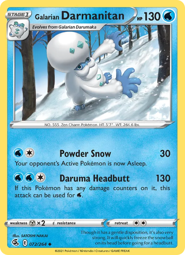 Galarian Darmanitan 72/264  - Reverse Holofoil SWSH08 Fusion Strike - Uncommon