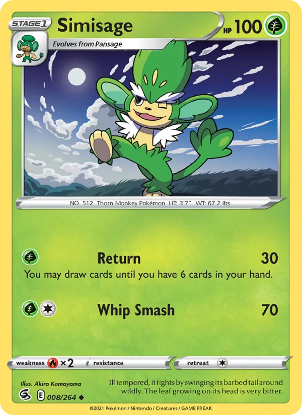 Simisage 8/264  - Reverse Holofoil SWSH08 Fusion Strike - Uncommon