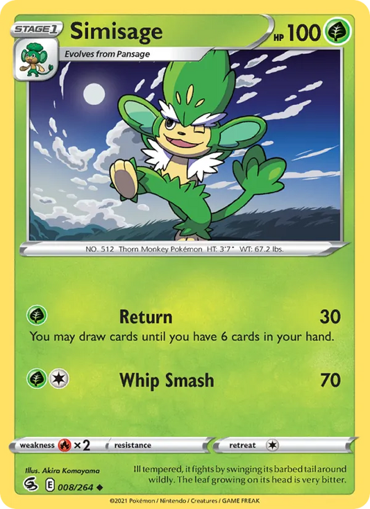 Simisage 8/264  - Reverse Holofoil SWSH08 Fusion Strike - Uncommon