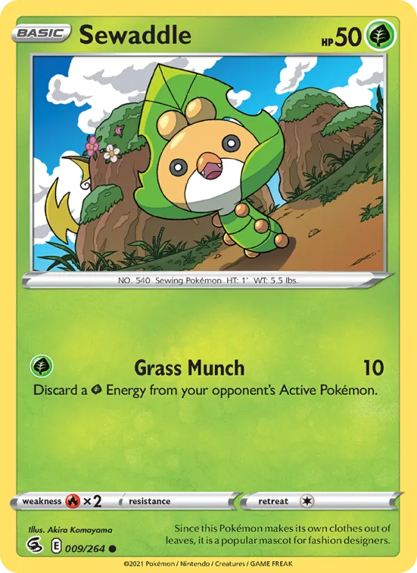 Sewaddle 9/264  - Reverse Holofoil SWSH08 Fusion Strike - Common