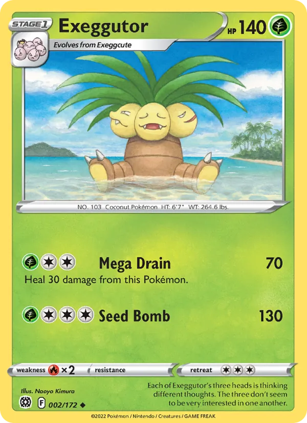 Exeggutor 002/172  - Reverse Holofoil SWSH09 Brilliant Stars - Uncommon