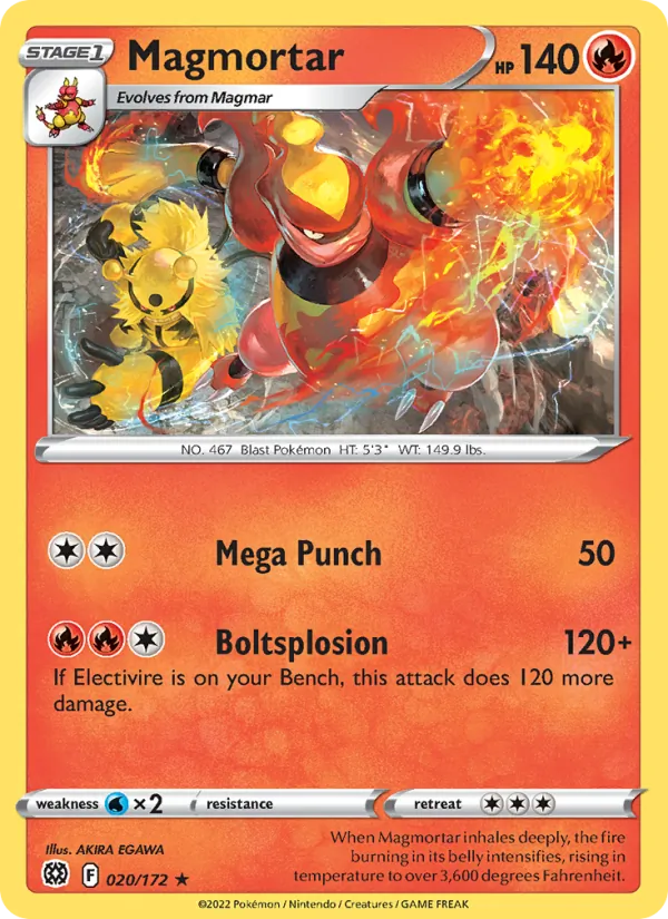 Magmortar 020/172  - Reverse Holofoil SWSH09 Brilliant Stars - Rare