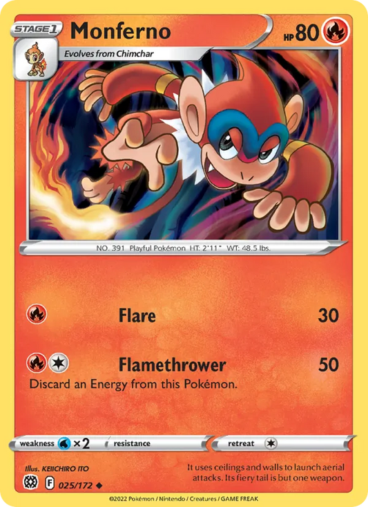 Monferno 025/172  - Reverse Holofoil SWSH09 Brilliant Stars - Uncommon