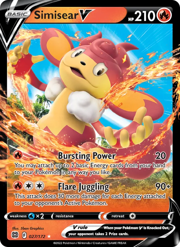 Simisear V 027/172  - Holofoil SWSH09 Brilliant Stars - Holo Rare V