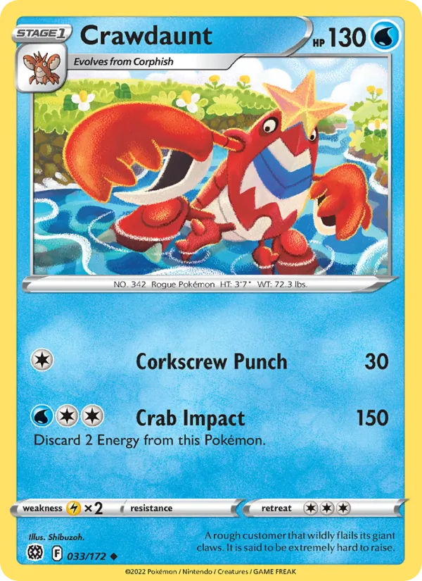 Crawdaunt 033/172  - Reverse Holofoil SWSH09 Brilliant Stars - Uncommon