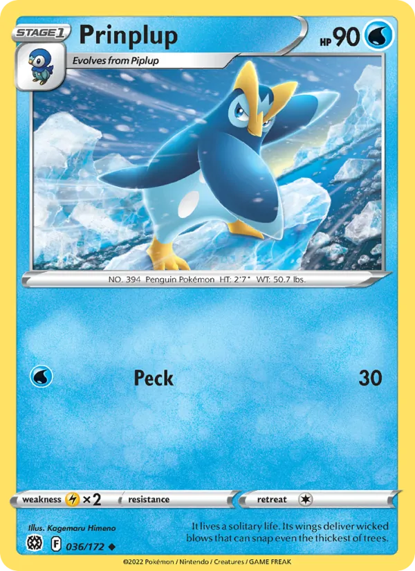 Prinplup 036/172  - Reverse Holofoil SWSH09 Brilliant Stars - Uncommon