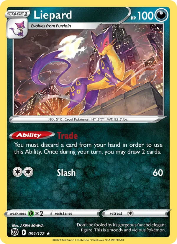 Liepard 091/172  - Reverse Holofoil SWSH09 Brilliant Stars - Rare