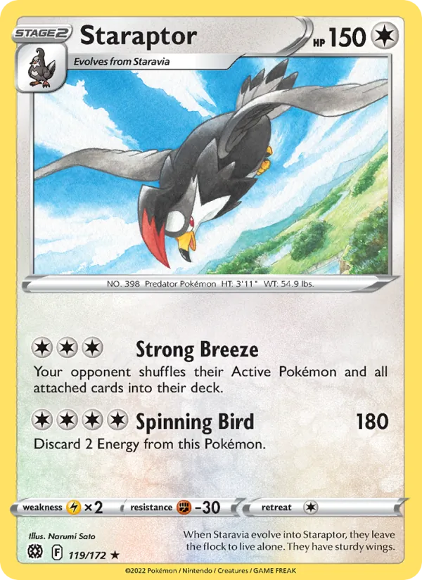 Staraptor 119/172  - Reverse Holofoil SWSH09 Brilliant Stars - Rare