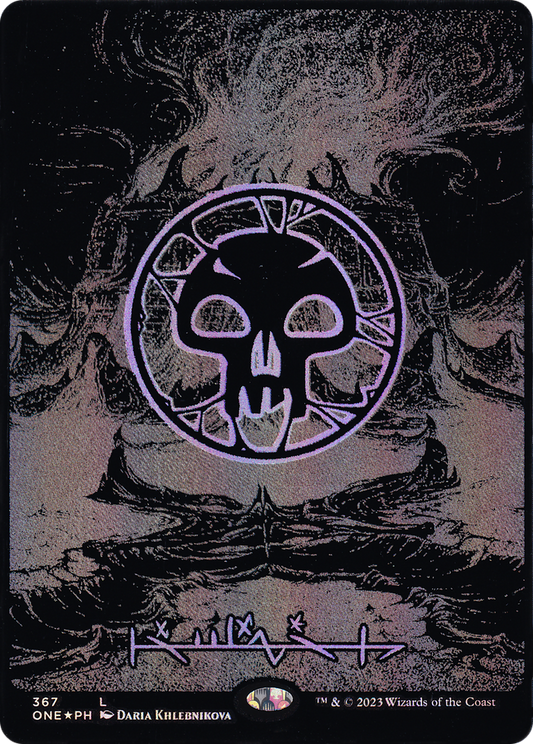 Swamp (Phyrexian) - Full Art (Oil Slick Raised Foil) (ONE-367) - Phyrexia: All Will Be One (Borderless) Foil
