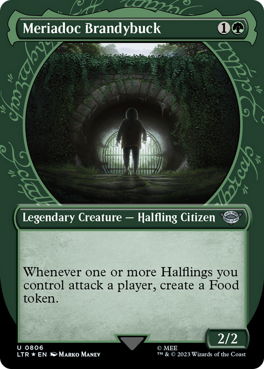 Meriadoc Brandybuck (Showcase) (Surge Foil) (LTR-806) - The Lord of the Rings: Tales of Middle-earth: (Showcase) (Borderless) Foil