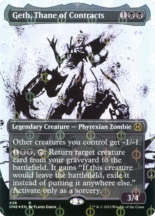Geth, Thane of Contracts (Showcase) (Step-and-Compleat Foil) (ONE-438) - Phyrexia: All Will Be One: (Showcase) (Borderless) Foil